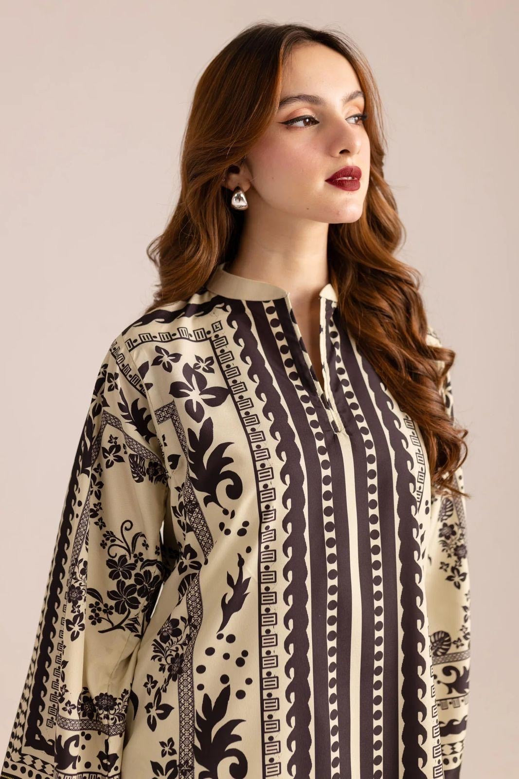 2 Pc's Stylish Women's Stitched Printed Shirt and Trouser Set