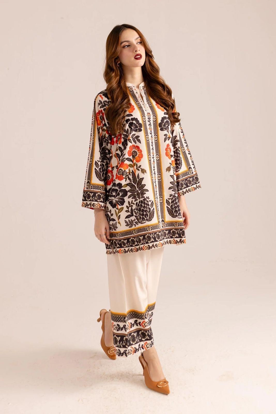 Elegant Printed Grip Silk Shirt and Trouser Set - 2 Pc's