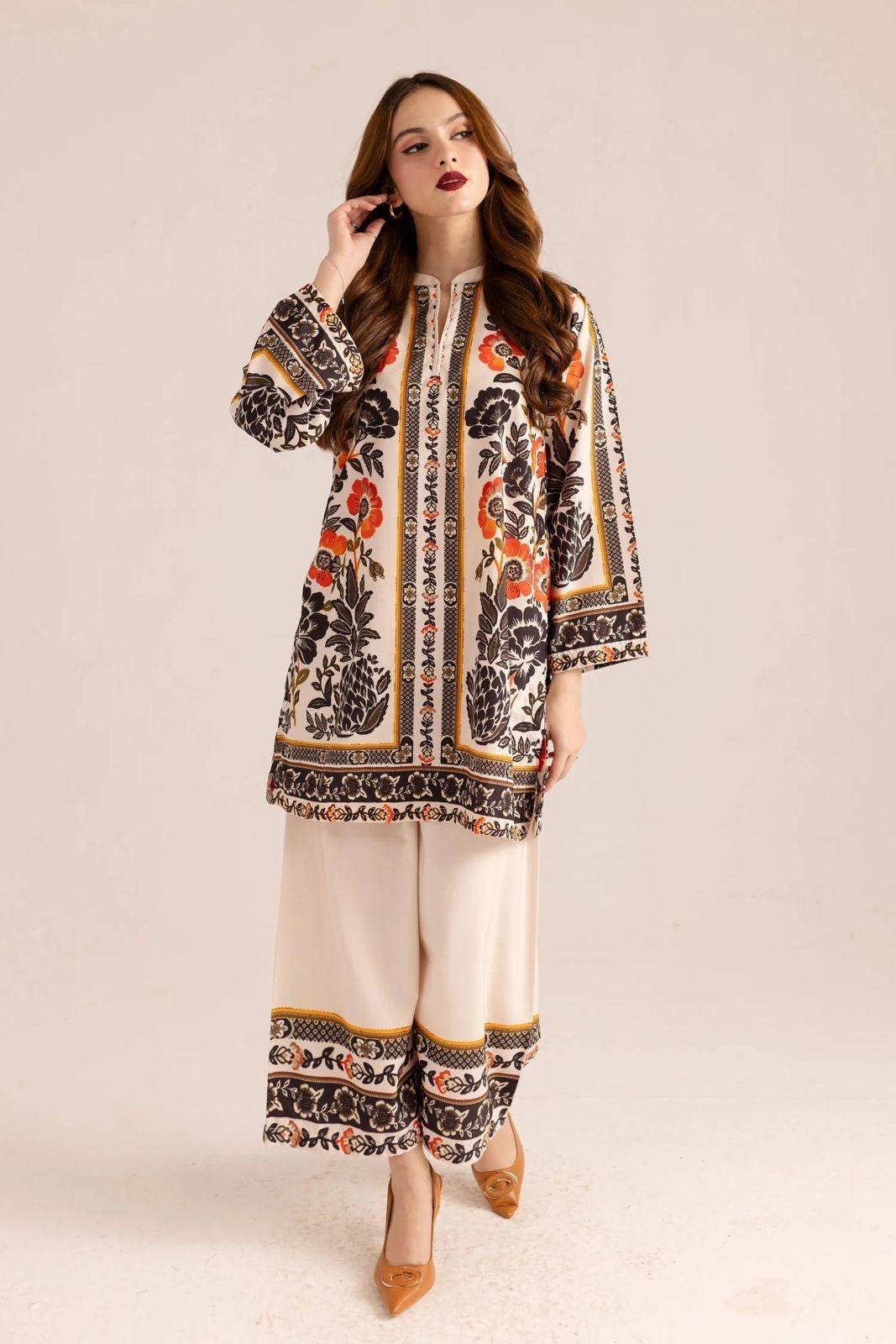 Elegant Printed Grip Silk Shirt and Trouser Set - 2 Pc's