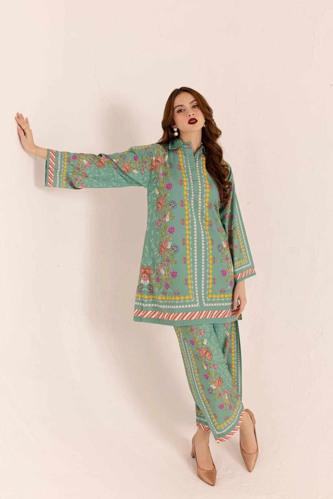 Stylish Womens Stitched Printed Shirt and Trouser Set - 2 Pc's