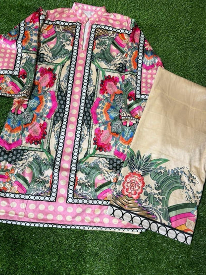 Multi Color Printed Khaddar Shirt and Trouser  - 2 Pc's